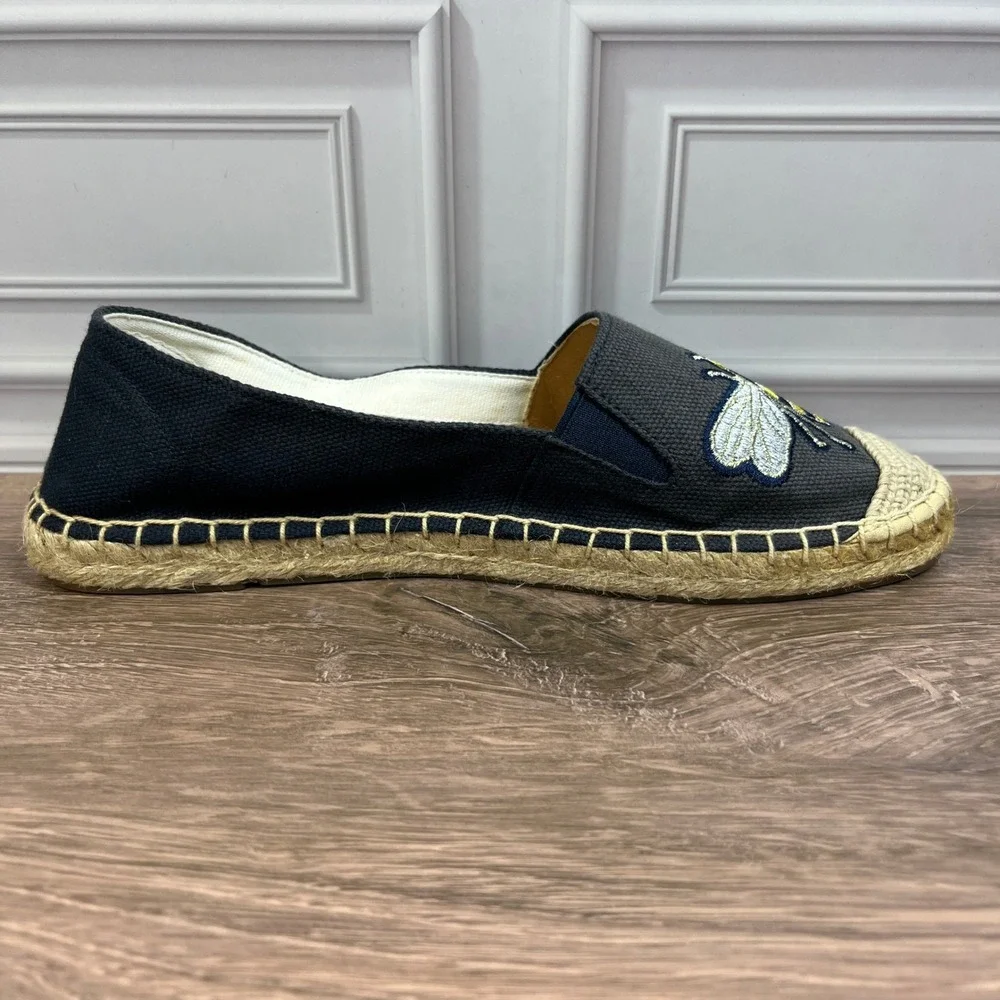 Joules Shelbury Espadrilles Womens Navy Blue Embroidered Bee Canvas Flats 5 NEW
